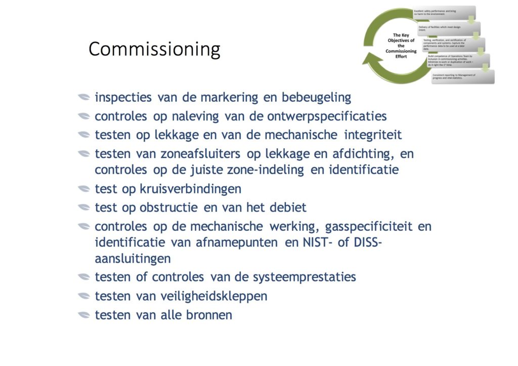 Niet vergeten, Commissioning van de medische gassen installatie